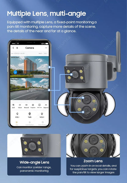 كاميرا واي فاي IP 4MP 10X تكبير حماية أمنية كاميرات مراقبة خارجية كاميرا كشاف تتبع تلقائي AI 
