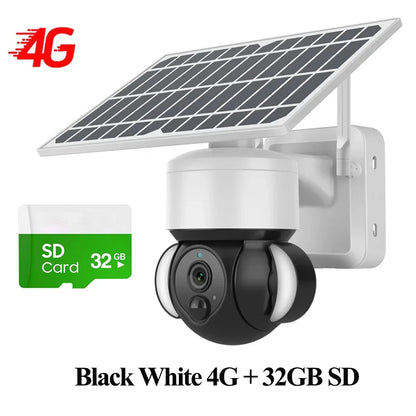 SHIWOJIA 3MP Solar Camera 4G Sim Card Solar Panel Surveillance Cameras Outdoor PIR PTZ Camera Security Protection Battery Cam 