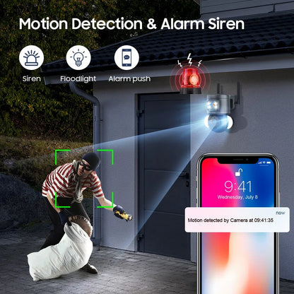 كاميرا مراقبة 5MP 4G SIM Tuya WIFI كاميرا مراقبة مع إنذار صفارة إنذار مضاد للسرقة كاميرات CCTV Alexa Google Motion
