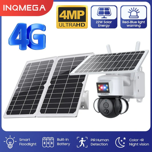 SHIWOJIA Solar Camera 4G SIM Card 4MP Outdoor Waterproof PTZ Solar Battery CCTV 21700 baterries Red-Blue Light Alarm