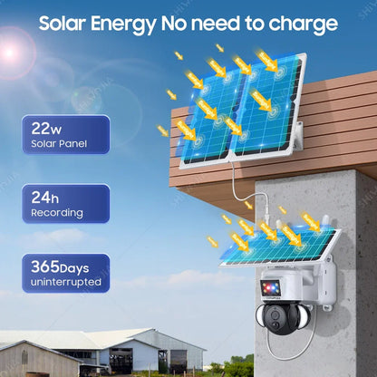 SHIWOJIA Solar Camera 4G SIM Card 4MP Outdoor Waterproof PTZ Solar Battery CCTV 21700 baterries Red-Blue Light Alarm