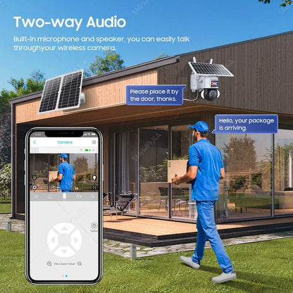 SHIWOJIA Solar Camera 4G SIM Card 4MP Outdoor Waterproof PTZ Solar Battery CCTV 21700 baterries Red-Blue Light Alarm