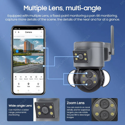 كاميرا واي فاي IP 4MP 10X تكبير حماية أمنية كاميرات مراقبة خارجية كاميرا كشاف تتبع تلقائي AI 