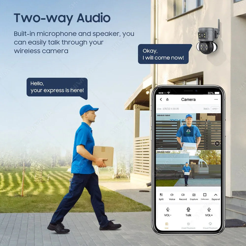 كاميرا واي فاي IP 4MP 10X تكبير حماية أمنية كاميرات مراقبة خارجية كاميرا كشاف تتبع تلقائي AI 
