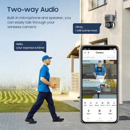 كاميرا واي فاي IP 4MP 10X تكبير حماية أمنية كاميرات مراقبة خارجية كاميرا كشاف تتبع تلقائي AI 