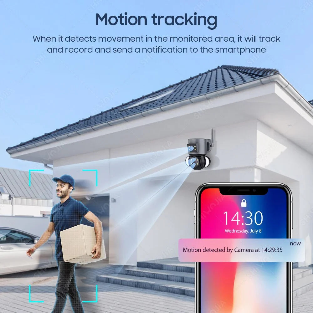 كاميرا واي فاي IP 4MP 10X تكبير حماية أمنية كاميرات مراقبة خارجية كاميرا كشاف تتبع تلقائي AI 