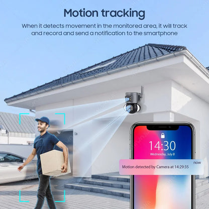 كاميرا واي فاي IP 4MP 10X تكبير حماية أمنية كاميرات مراقبة خارجية كاميرا كشاف تتبع تلقائي AI 