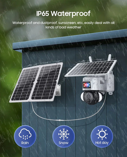 SHIWOJIA Solar Camera 4G SIM Card 4MP Outdoor Waterproof PTZ Solar Battery CCTV 21700 baterries Red-Blue Light Alarm