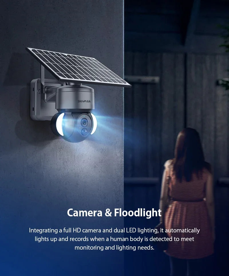 SHIWOJIA 3MP Solar Camera 4G Sim Card Solar Panel Surveillance Cameras Outdoor PIR PTZ Camera Security Protection Battery Cam 