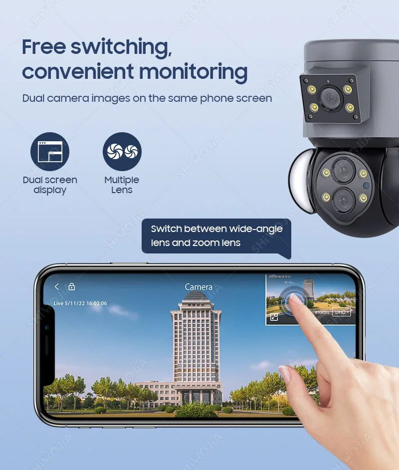 كاميرا واي فاي IP 4MP 10X تكبير حماية أمنية كاميرات مراقبة خارجية كاميرا كشاف تتبع تلقائي AI 